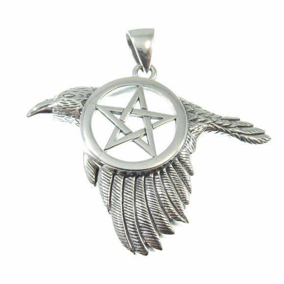 Solid 925 Sterling Silver Raven the Star Pentacle Pendant by Peter Stone - Picture 1 of 5
